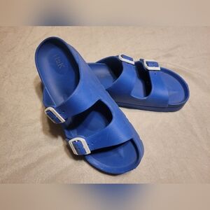 Casual Blue Double Buckle Slides